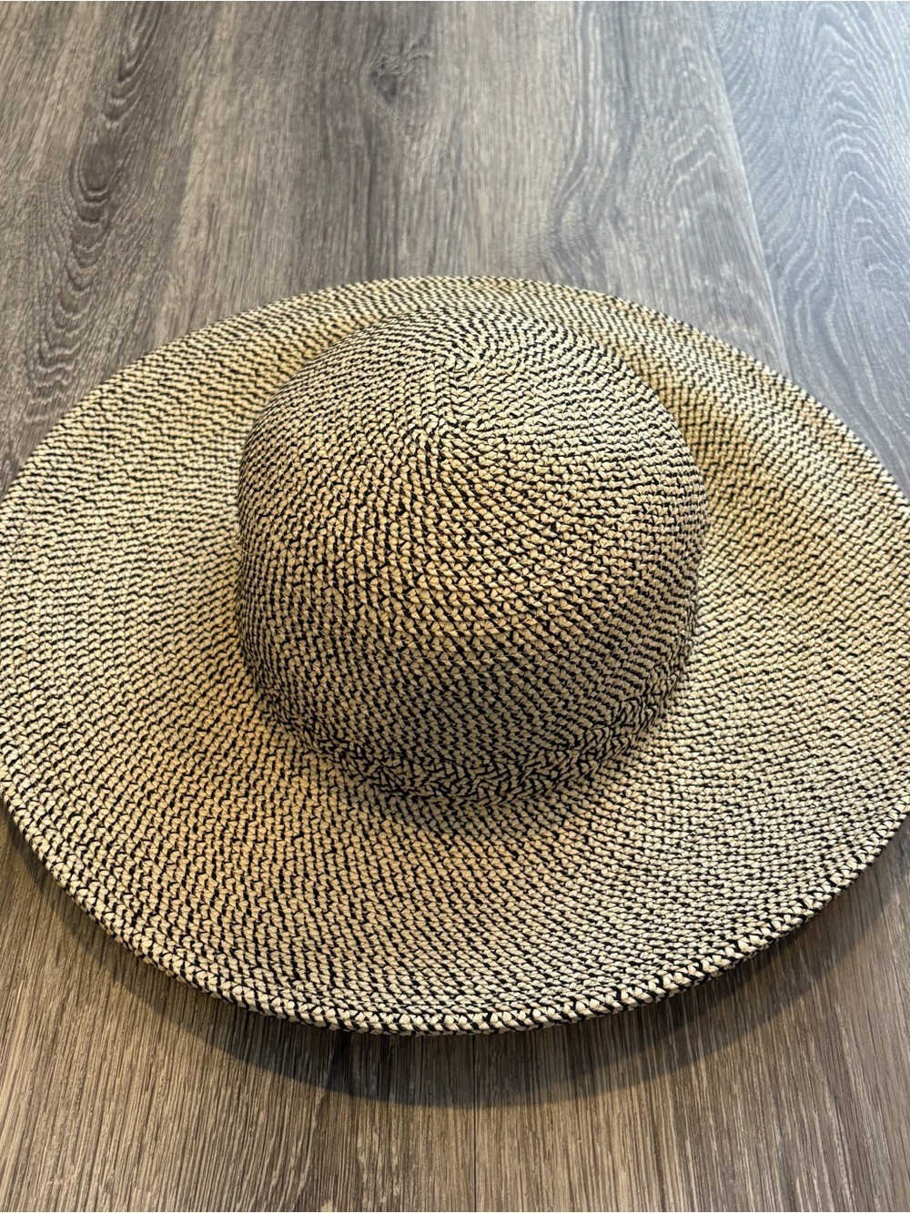 Sunday Two-Tone Woven Sun Hat in Natural and Black with Adjustable Tie